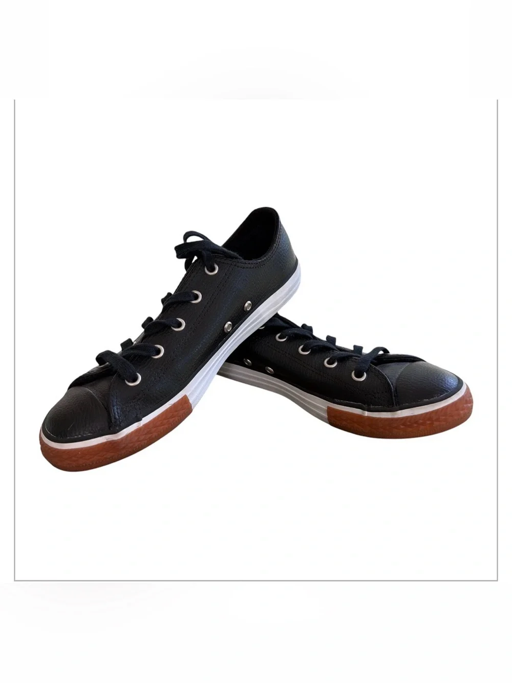 CONVERSE ALL-STAR Low Top Black Leather Junior Youth Size 4 Shoes Sneaker